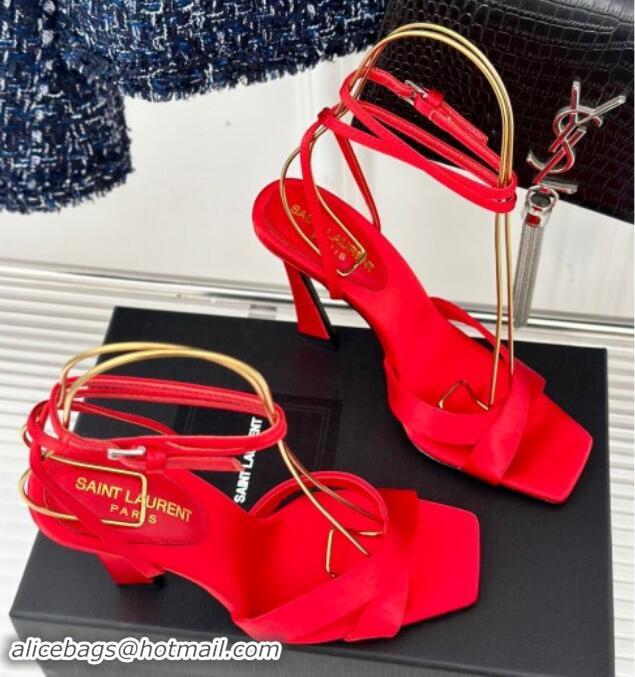 Unique Style Saint Laurent CORINNE Sandals in Satin Crepe 10cm Heel Red 082919