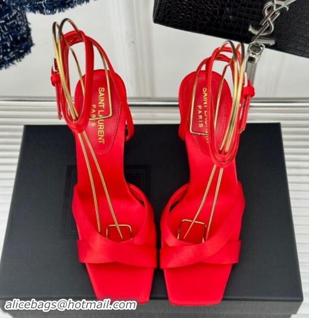 Unique Style Saint Laurent CORINNE Sandals in Satin Crepe 10cm Heel Red 082919