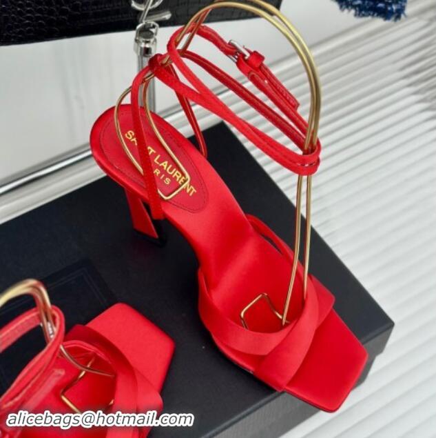 Unique Style Saint Laurent CORINNE Sandals in Satin Crepe 10cm Heel Red 082919