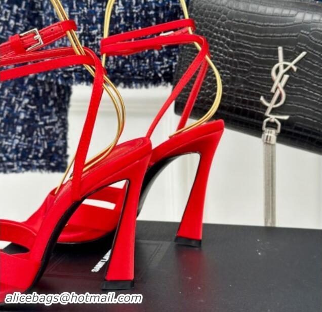 Unique Style Saint Laurent CORINNE Sandals in Satin Crepe 10cm Heel Red 082919