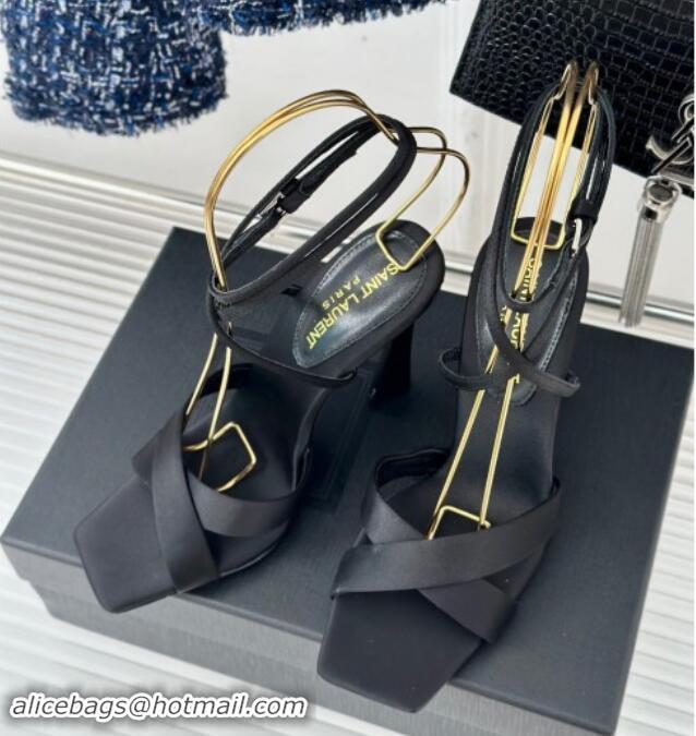 Pretty Style Saint Laurent CORINNE Sandals in Satin Crepe 10cm Heel Black 082920