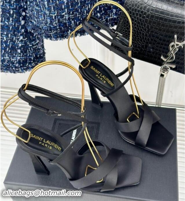 Pretty Style Saint Laurent CORINNE Sandals in Satin Crepe 10cm Heel Black 082920