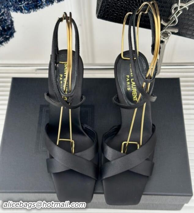 Pretty Style Saint Laurent CORINNE Sandals in Satin Crepe 10cm Heel Black 082920