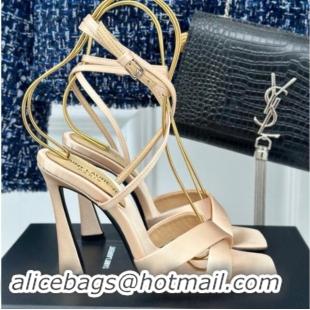 Best Product Saint Laurent CORINNE Sandals in Satin Crepe 10cm Heel Beige 082921