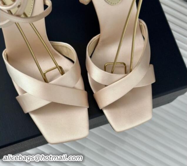 Best Product Saint Laurent CORINNE Sandals in Satin Crepe 10cm Heel Beige 082921