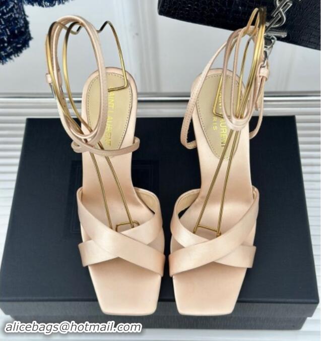 Best Product Saint Laurent CORINNE Sandals in Satin Crepe 10cm Heel Beige 082921