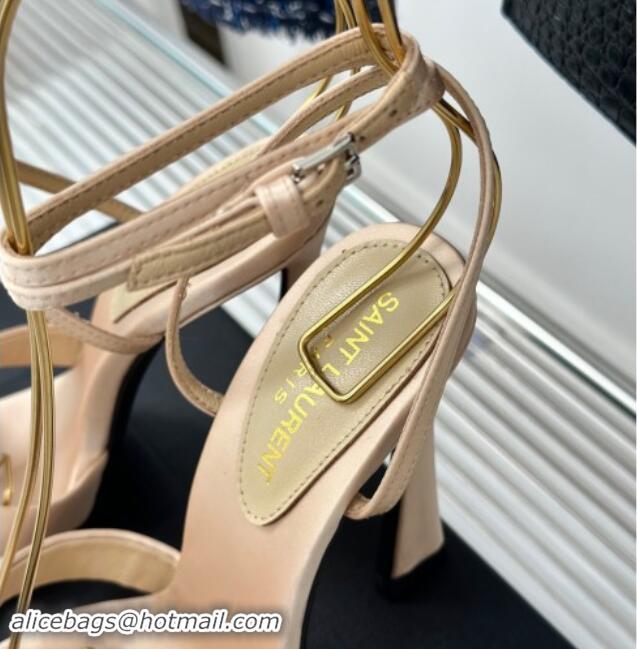 Best Product Saint Laurent CORINNE Sandals in Satin Crepe 10cm Heel Beige 082921