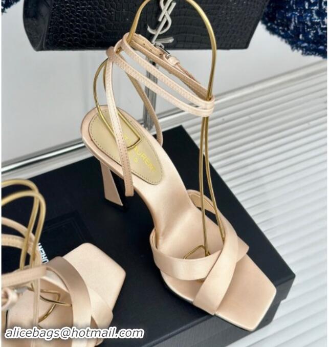 Best Product Saint Laurent CORINNE Sandals in Satin Crepe 10cm Heel Beige 082921