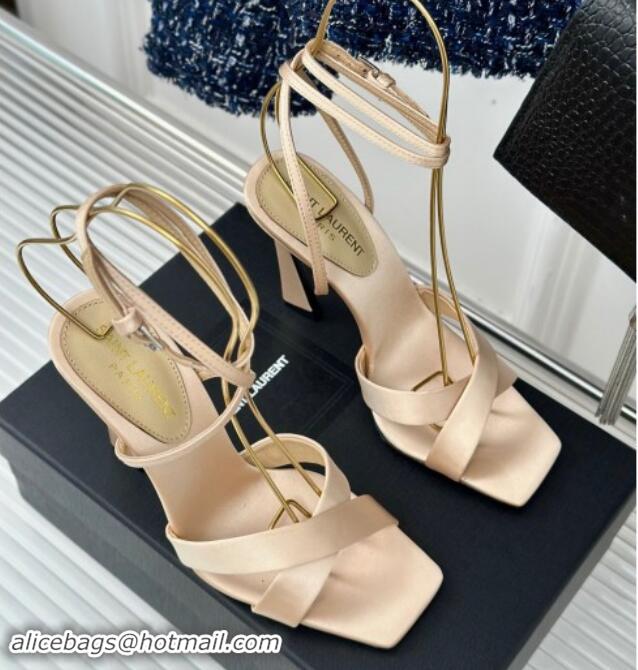 Best Product Saint Laurent CORINNE Sandals in Satin Crepe 10cm Heel Beige 082921