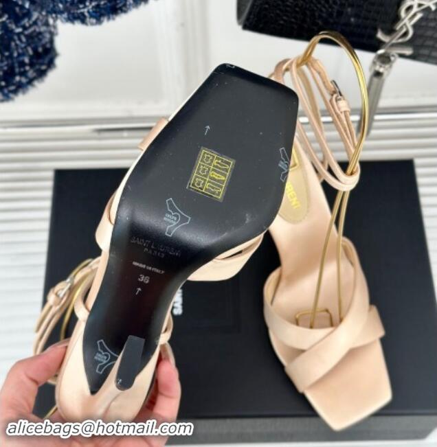 Best Product Saint Laurent CORINNE Sandals in Satin Crepe 10cm Heel Beige 082921