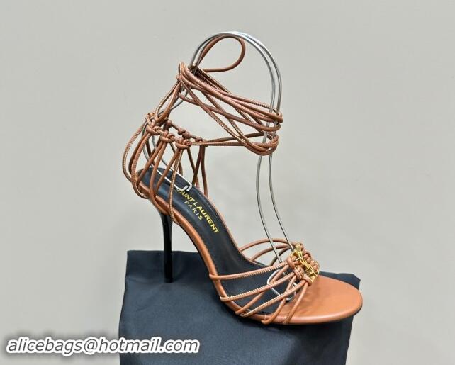 Top Grade Saint Laurent BABYLONE Sandals in Smooth Leather 10.5cm Heel Brown 082924