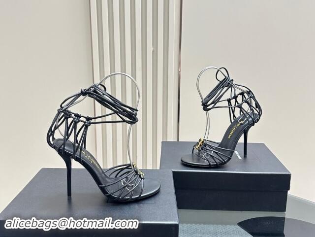 Best Grade Saint Laurent BABYLONE Sandals in Smooth Leather 10.5cm Heel Black 082922