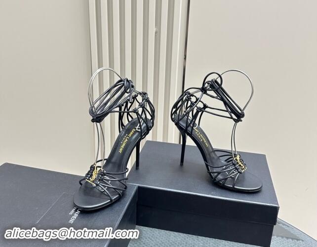 Best Grade Saint Laurent BABYLONE Sandals in Smooth Leather 10.5cm Heel Black 082922