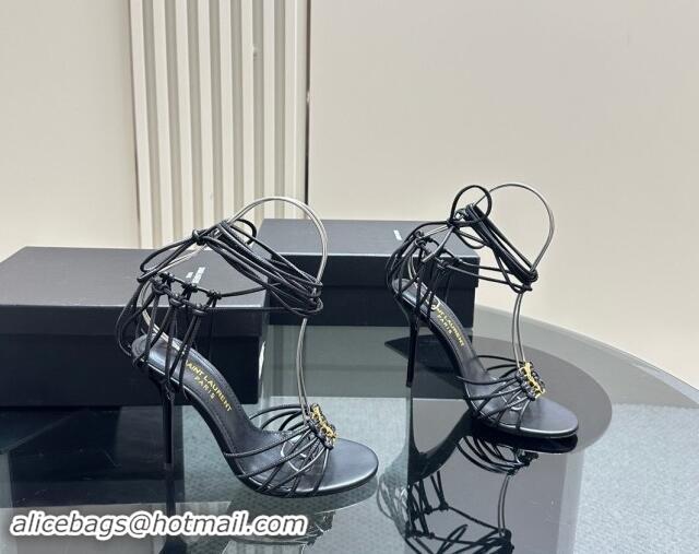 Best Grade Saint Laurent BABYLONE Sandals in Smooth Leather 10.5cm Heel Black 082922