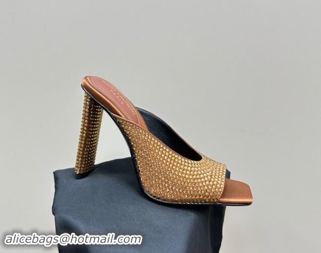 Durable Saint Laurent SEPT Mules in Satin Crepe and Rhinestones 11cm Heel Brown 082925