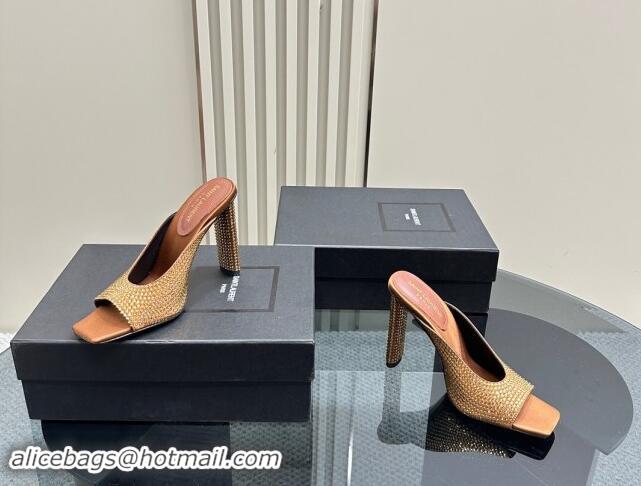 Durable Saint Laurent SEPT Mules in Satin Crepe and Rhinestones 11cm Heel Brown 082925