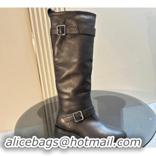 Classic Hot Saint Laurent River High Boots 2.5cm with Buckle in Calf Leather Black 009110