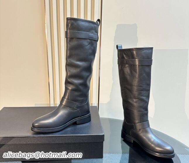 Classic Hot Saint Laurent River High Boots 2.5cm with Buckle in Calf Leather Black 009110