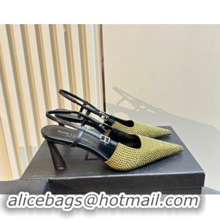 Popular Style Saint Laurent Slingback Pumps 7cm in Strass and Satin Gold 009111