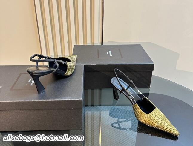 Popular Style Saint Laurent Slingback Pumps 7cm in Strass and Satin Gold 009111