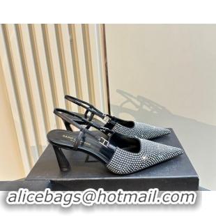 Perfect Saint Laurent Slingback Pumps 7cm in Strass and Satin Silver 009112