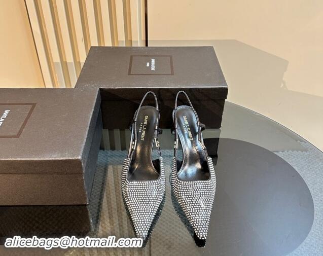 Perfect Saint Laurent Slingback Pumps 7cm in Strass and Satin Silver 009112