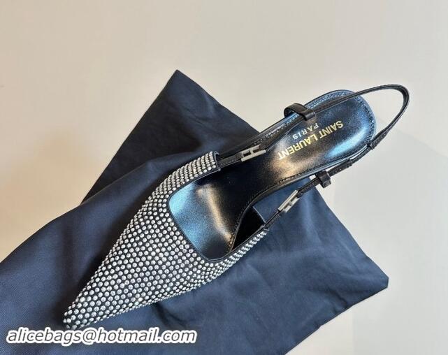 Perfect Saint Laurent Slingback Pumps 7cm in Strass and Satin Silver 009112