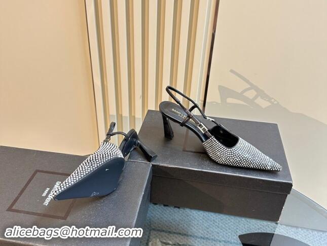 Perfect Saint Laurent Slingback Pumps 7cm in Strass and Satin Silver 009112