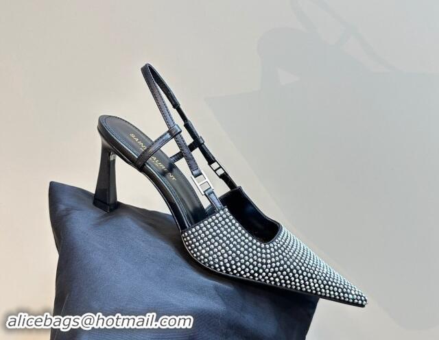 Perfect Saint Laurent Slingback Pumps 7cm in Strass and Satin Silver 009112