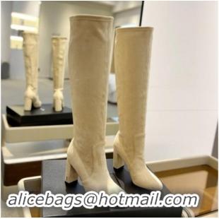 Popular Style Saint Laurent Stretch Suede High Boots 9.5cm Light Beige 1009120