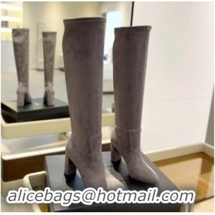 Best Product Saint Laurent Stretch Suede High Boots 9.5cm Grey 009121