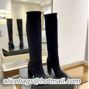 Buy Luxury Saint Laurent Stretch Suede High Boots 9.5cm Black 1009123