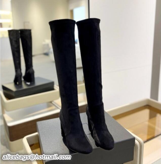 Buy Luxury Saint Laurent Stretch Suede High Boots 9.5cm Black 1009123