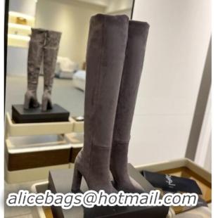 Pretty Style Saint Laurent Stretch Suede Over-Knee High Boots Grey 1009125