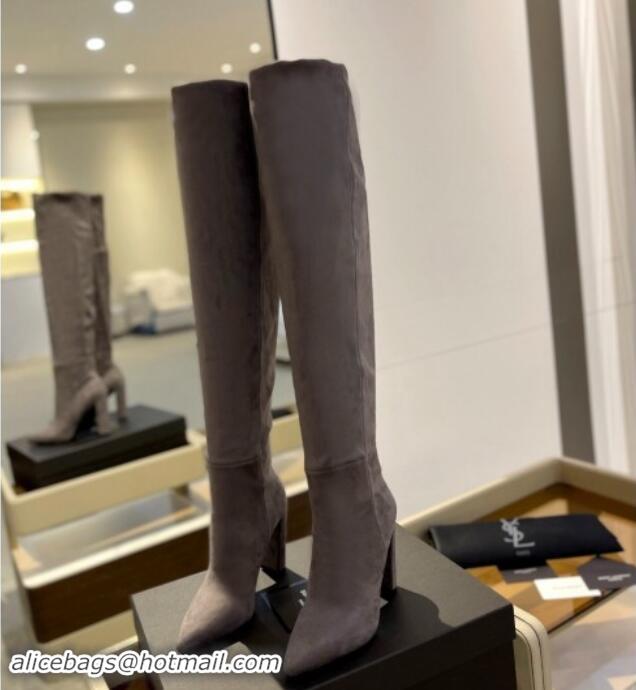 Pretty Style Saint Laurent Stretch Suede Over-Knee High Boots Grey 1009125