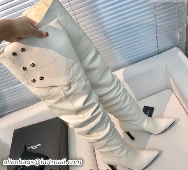 Top Grade Saint Laurent Jane Over-the-knee High Boots 10.5cm in Calfskin Leather White 010001