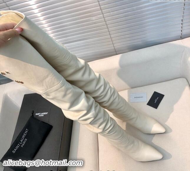 Top Grade Saint Laurent Jane Over-the-knee High Boots 10.5cm in Calfskin Leather White 010001