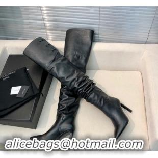 Best Price Saint Laurent Jane Over-the-knee High Boots 10.5cm in Calfskin Leather Black 1010004