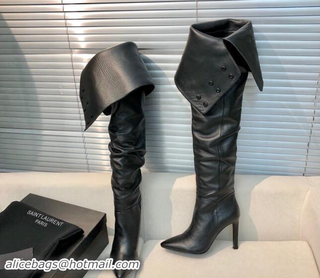 Best Price Saint Laurent Jane Over-the-knee High Boots 10.5cm in Calfskin Leather Black 1010004