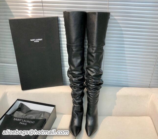 Best Price Saint Laurent Jane Over-the-knee High Boots 10.5cm in Calfskin Leather Black 1010004