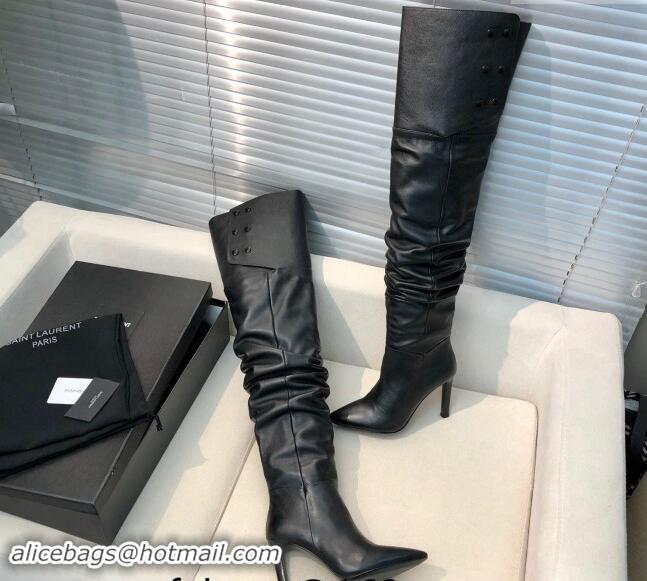 Best Price Saint Laurent Jane Over-the-knee High Boots 10.5cm in Calfskin Leather Black 1010004