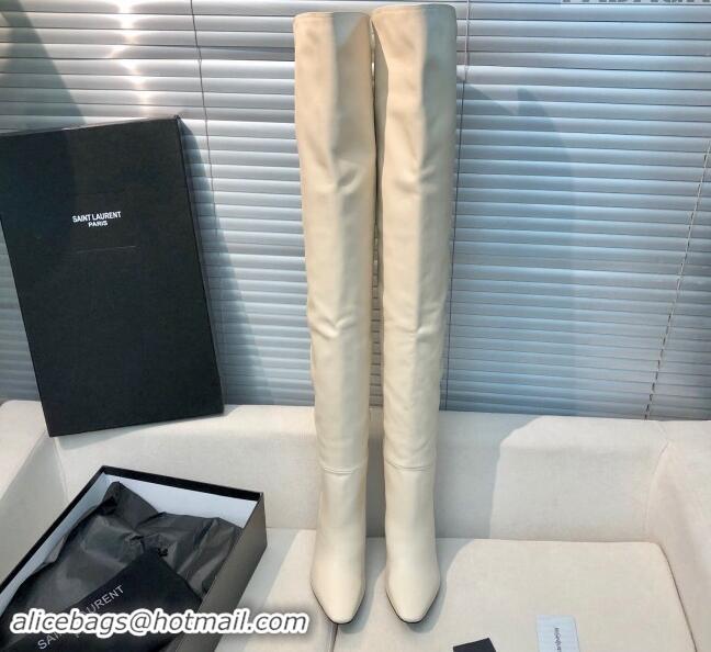 Good Product Saint Laurent Betty Over-the-knee High Boots 9.5cm in Calfskin White 010005