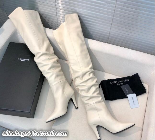 Good Product Saint Laurent Betty Over-the-knee High Boots 9.5cm in Calfskin White 010005