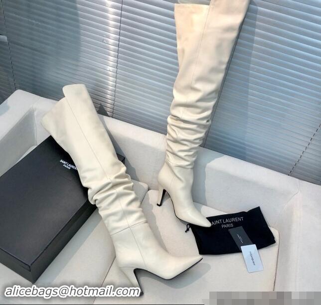 Good Product Saint Laurent Betty Over-the-knee High Boots 9.5cm in Calfskin White 010005