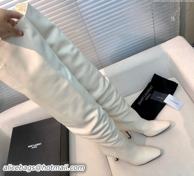 Good Product Saint Laurent Betty Over-the-knee High Boots 9.5cm in Calfskin White 010005