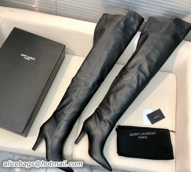 Hot Style Saint Laurent Betty Over-the-knee High Boots 9.5cm in Calfskin Black 010006