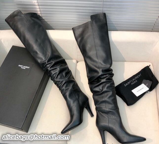 Hot Style Saint Laurent Betty Over-the-knee High Boots 9.5cm in Calfskin Black 010006