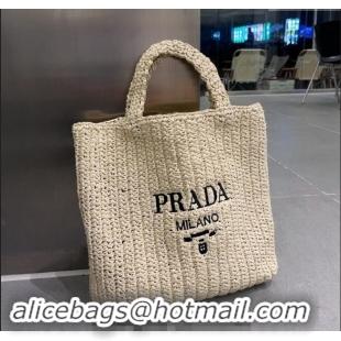 Buy Fashionable Prada Large Straw Tote bag 1BG423 Beige 2023