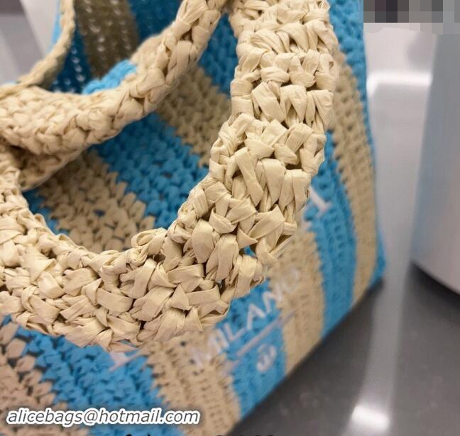 Buy Discount Prada Large Straw Tote bag 1BG423 Beige/Blue 2023