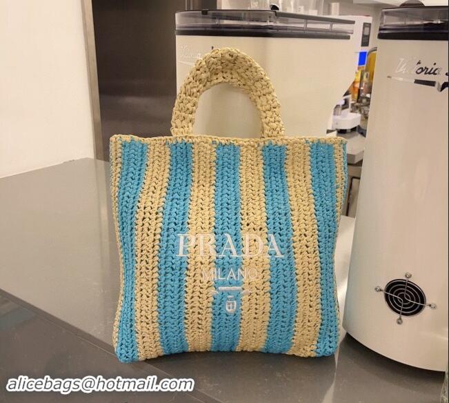 Buy Discount Prada Large Straw Tote bag 1BG423 Beige/Blue 2023